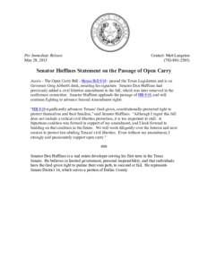 Senator Huffines Statement on the Passage of Open Carry