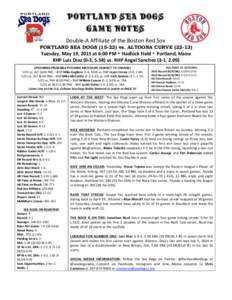 PORTLAND SEA DOGS GAME NOTES	
   Ha  Double-­‐A	
  Affiliate	
  of	
  the	
  Boston	
  Red	
  Sox	
  