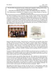 Press Release  May 2, 2014 LIXIL JS Foundation  “The 4th LIXIL International University Architectural Competition” Seeking and Reviewing