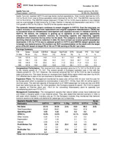 HDFC Bank Investment Advisory Group  November 14, 2014 Apollo Tyre Ltd. Result Update – Q2FY15