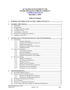 ALTALINK MANAGEMENT LTD. INTER-AFFILIATE CODE OF CONDUCT COMPLIANCE PLAN December 1, 2014 Table of Contents 1