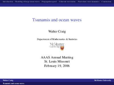 Introduction  Modeling of large ocean waves Propagation speed