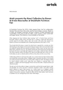    PRESS RELEASE Artek presents the Kaari Collection by Ronan & Erwan Bouroullec at Stockholm Furniture