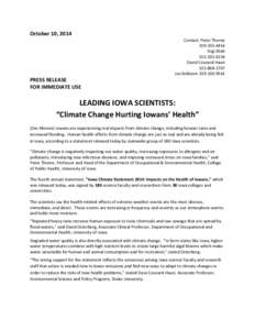Microsoft Word - Iowa Climate Statement 2014_Impacts on the Health of Iowans_Press Release_Draft_October_10_2014