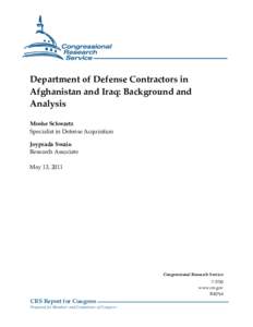 Department of Defense Contractors in Afghanistan and Iraq: Background and Analysis