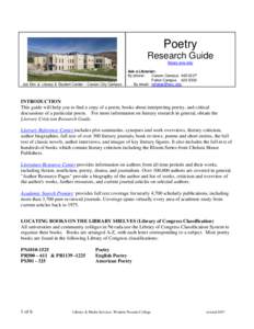 Poetry Research Guide library.wnc.edu Joe Dini Jr. Library & Student Center – Carson City Campus
