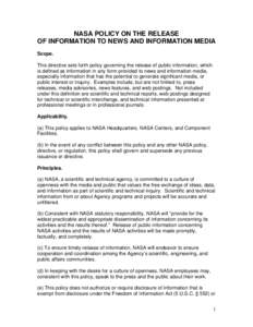 NASA Policy on the Release of Information to News and Information Media