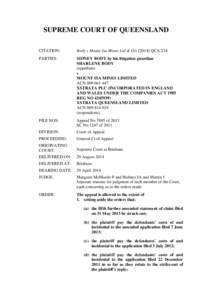 SUPREME COURT OF QUEENSLAND CITATION: Body v Mount Isa Mines Ltd & OrsQCA 214  PARTIES:
