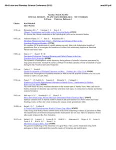 43rd Lunar and Planetary Science Conference[removed]sess201.pdf Tuesday, March 20, 2012 SPECIAL SESSION: PLANETARY HYDROLOGY: WET WORLDS