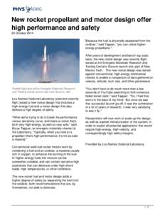 New rocket propellant and motor design offer high performance and safety