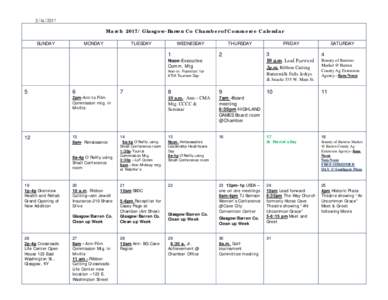 MarchGlasgow-Barren Co Chamber of Commerce Calendar SUNDAY  MONDAY