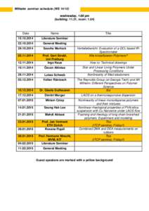 Wilhelm seminar schedule (WSwednesday, 1:00 pm (building: 11.21, room: 1.04) Date