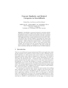 Concept Similarity and Related Categories in SearchSleuth Frithjof Dau, Jon Ducrou and Peter Eklund , ,  School of Information Systems and Technology University of Wollo