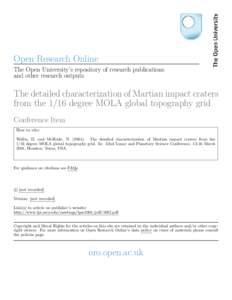 Open Research Online The Open University’s repository of research publications and other research outputs The detailed characterization of Martian impact craters from the 1/16 degree MOLA global topography grid