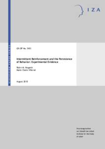 Intermittent Reinforcement and the Persistence of Behavior: Experimental Evidence