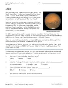 Mars Reading Comprehension worksheet