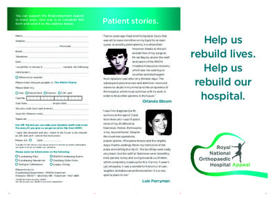 FOLD MARKS You can support the Redevelopment Appeal in many ways. One way is to complete this form and send it to the address below.  Patient stories.