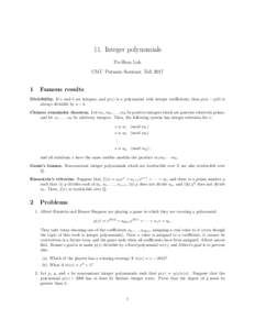 11. Integer polynomials Po-Shen Loh CMU Putnam Seminar, Fall