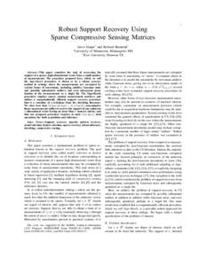 1  Robust Support Recovery Using Sparse Compressive Sensing Matrices ∗