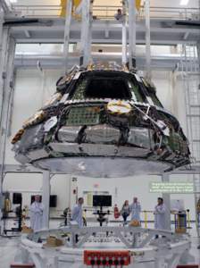 Preparing to install Orion’s heat shield at Kennedy Space Center in anticipation of its Dec. 4 liftoff. 26