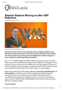 Stephan Repkow Moving on after UBP Departure Stephan Repkow Moving on after UBP Departure
