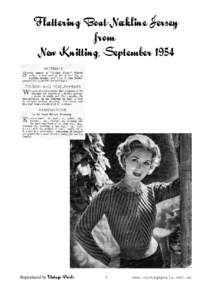Flattering Boat-Neckline Jersey from New Knitting, September 1954 Reproduced by Vintage Purls