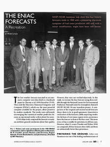 THE ENIAC FORECASTS A Recreation BY  NCEP–NCAR reanalyses help show that four historic