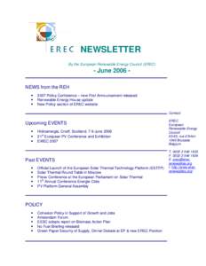 NEWSLETTER By the European Renewable Energy Council (EREC) - June 2006 NEWS from the REH • •