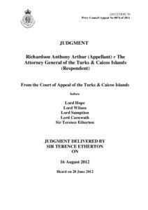 Richardson Anthony Arthur (Appellant) v The Attorney General of the Turks & Caicos Islands (Respondent)