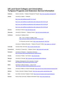 US Land Grant Colleges and Universities: Turfgrass Programs and Extension Service Information Alabama: Auburn University – Turfgrass Management Program: http://www.ag.auburn.edu/agrn/turf/
