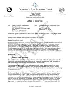 Tesoro Golden Eagle Refinery Martinez Draft Notice of Exemption May 2009