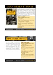 Max Weber Studies Max Weber Studies VOLUME 4, ISSUE 1 • JANUARYMax Weber Studies is the premier forum for international debate in