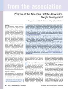 Position of the American Dietetic Association: Weight Management