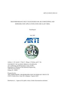 ARTI-21CRHIGH PERFORMANCE HEAT EXCHANGERS FOR AIR-CONDITIONING AND REFRIGERATION APPLICATIONS (NON-CIRCULAR TUBES)  Final Report