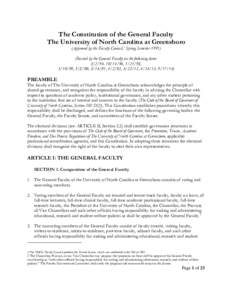The Constitution of the General Faculty The University of North Carolina at Greensboro (Approved by the Faculty Council,1 Spring SemesterRevised by the General Faculty on the following dates: 3/2/94, , 1/