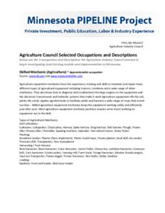 Agriculture Council Selected Occupations and Descriptions