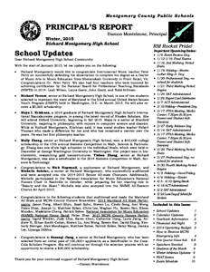 Montgomery County Public Schools  PRINCIPAL’S REPORT Damon Monteleone, Principal Winter, 2015 Richard Montgomery High School