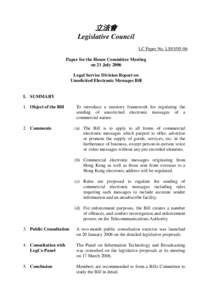 立法會 Legislative Council LC Paper No. LS93[removed]Paper for the House Committee Meeting on 21 July 2006 Legal Service Division Report on