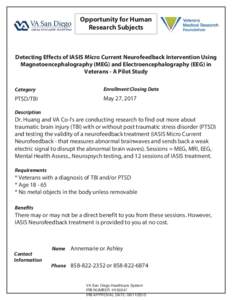 Opportunity for Human Research Subjects Detecting Effects of IASIS Micro Current Neurofeedback Intervention Using Magnetoencephalography (MEG) and Electroencephalography (EEG) in Veterans - A Pilot Study