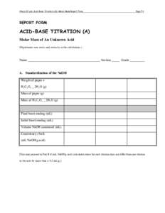 Chem 111 Lab: Acid-Base Titration (A)—Molar Mass Report Form  Page F-1 REPORT FORM