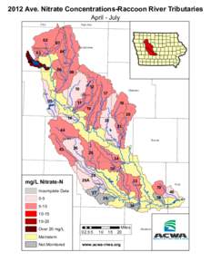 2012 Ave. Nitrate Concentrations-Raccoon River Tributaries April - July Clay  Palo Alto