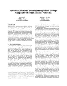 Towards Automated Building Management through Cooperative Sensor-actuator Networks Kaisen Lin UC San Diego 