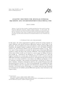Math. Appl), 111–125 DOI: maANALYTIC SOLUTIONS FOR SINGULAR INTEGRAL EQUATIONS AND NON-HOMOGENEOUS FRACTIONAL PDE ARMAN AGHILI