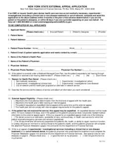 NEW YORK STATE EXTERNAL APPEAL APPLICATION