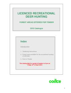 LICENCED RECREATIONAL DEER HUNTING FOREST AREAS OFFERED FOR TENDER 2010 Catalogue