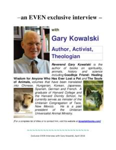 – an EVEN exclusive interview – with Gary Kowalski Author, Activist, Theologian