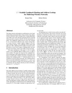 L+ : Scalable Landmark Routing and Address Lookup for Multi-hop Wireless Networks Benjie Chen Robert Morris