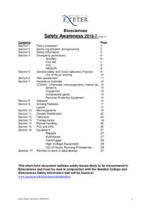Biosciences Safety AwarenessSept 17) Contents Section 1 Section 2 Section 3