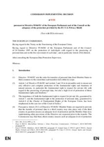COMMISSION IMPLEMENTING DECISION of XXX pursuant to DirectiveEC of the European Parliament and of the Council on the adequacy of the protection provided by the EU-U.S. Privacy Shield (Text with EEA relevance)