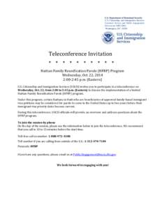 U.S. Citizenship and Immigration Services Customer Service and Public Engagement Directorate (MS[removed]Washington, DC[removed]Teleconference Invitation